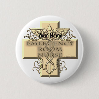 Badge Rond 5 Cm Caduceus Cross ER Nurse