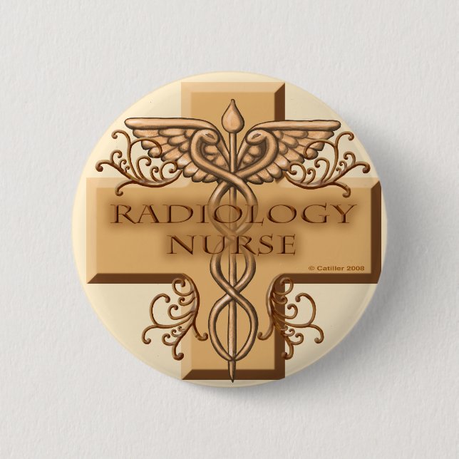 Badge Rond 5 Cm Caduceus cross Radiologie Infirmière (Devant)