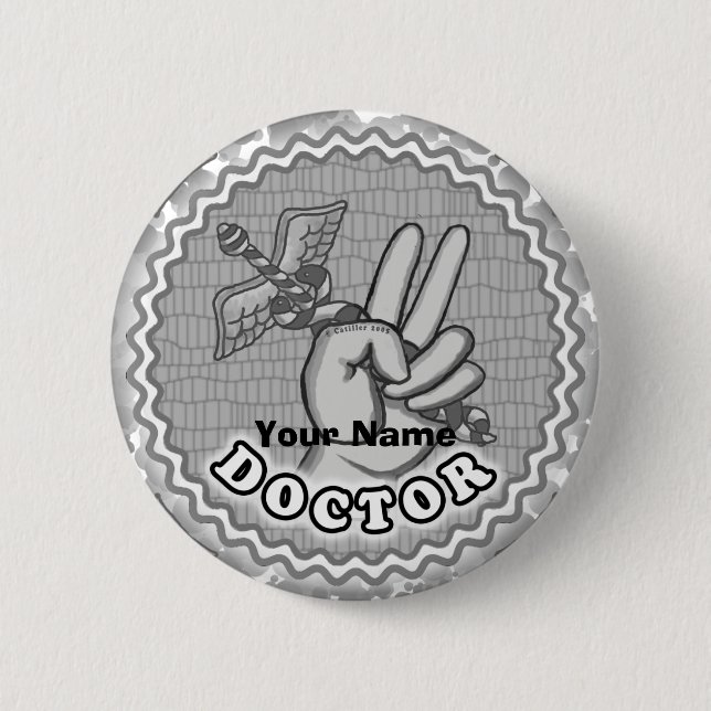 Badge Rond 5 Cm Caduceus Peace Doctor nom personnalisé (Devant)