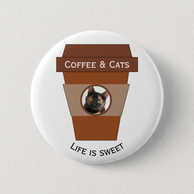 Badge Rond 5 Cm Café et chats personnalisables - La vie est douce (Devant)