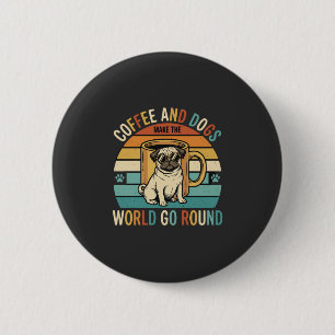 Badge Rond 5 Cm Café et chiens Pug Rétro amateur
