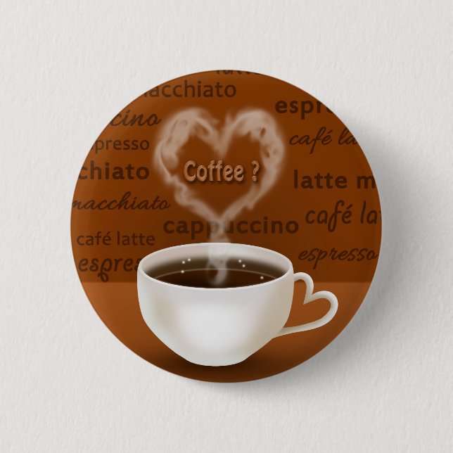 Badge Rond 5 Cm Café ? Fumée en forme de coeur (Devant)
