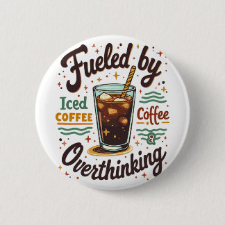 Badge Rond 5 Cm Café glacé rétro et graphique drôle de surpensée