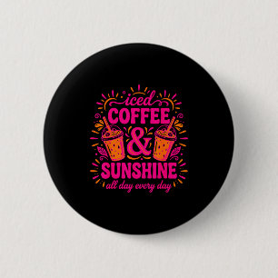 Badge Rond 5 Cm Café glacé rétro & soleil drôle d'été