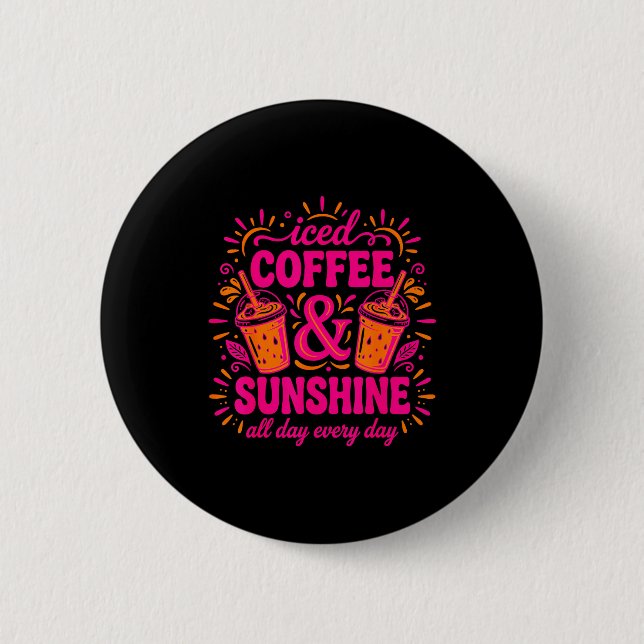 Badge Rond 5 Cm Café glacé rétro & soleil drôle d'été (Devant)