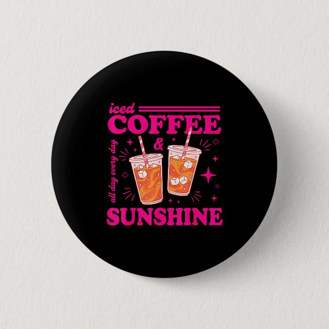 Badge Rond 5 Cm Café glacé rétro & soleil drôle d'été (Devant)