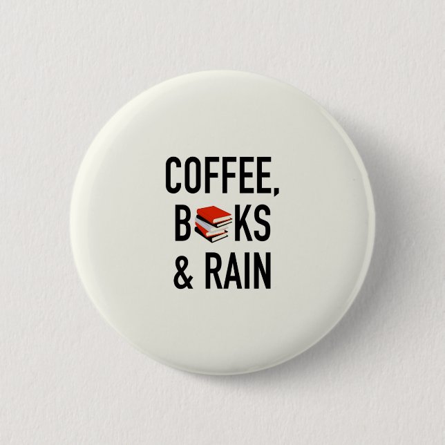 Badge Rond 5 Cm Café, livres et pluie (Devant)