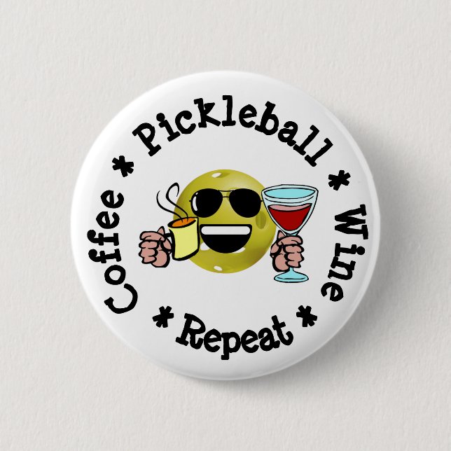 Badge Rond 5 Cm Café, Pickleball, Vin, Pickleball Répéter Addict (Devant)