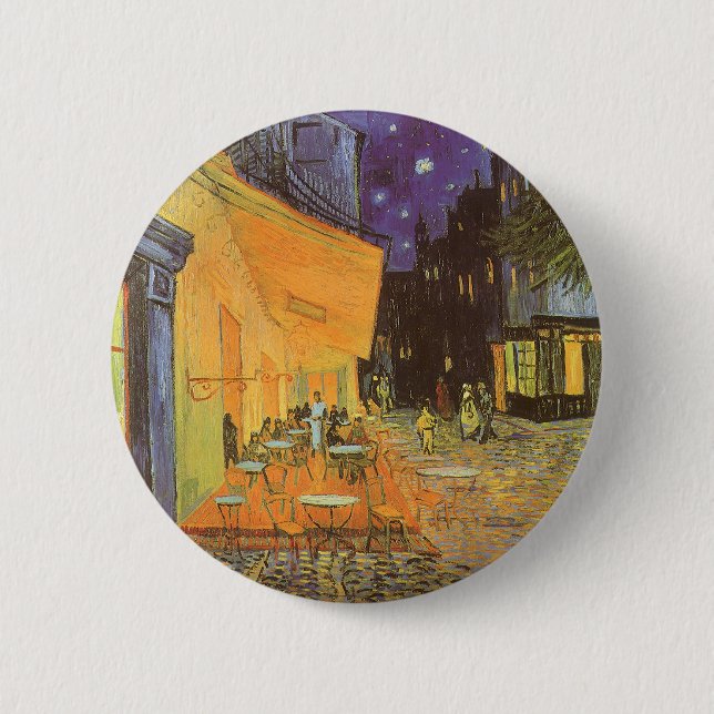 Badge Rond 5 Cm Café Terrasse à la nuit par Vincent van Gogh (Devant)