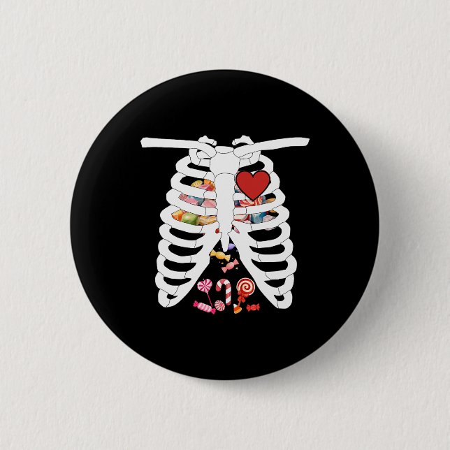 Badge Rond 5 Cm Cage de côtes X-ray Candy drôle Costume d'Hallowee (Devant)
