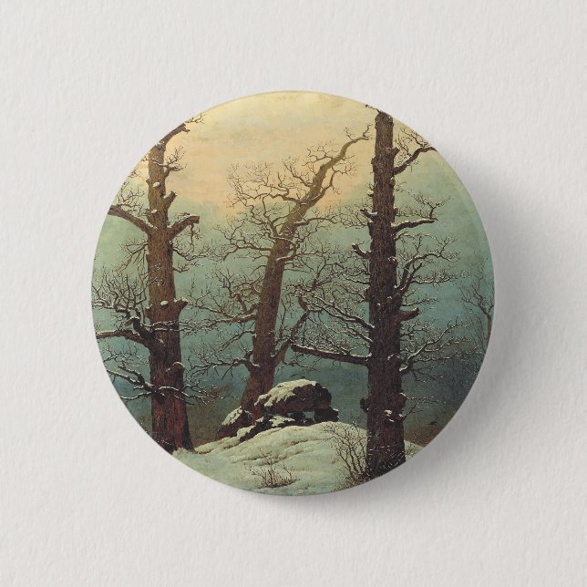 Badge Rond 5 Cm Cairn in Snow par Caspar David Friedrich (Devant)