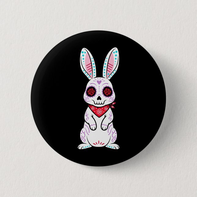 Badge Rond 5 Cm Calavera Lapin Sugar Skull Jour Des (Devant)