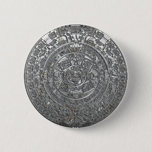 Badge Rond 5 Cm Calendrier Aztec Argent