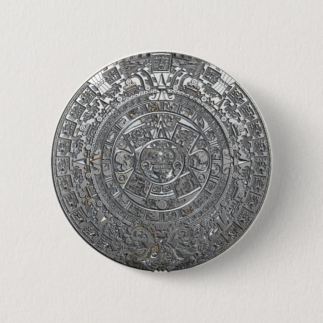 Badge Rond 5 Cm Calendrier Aztec Argent (Devant)