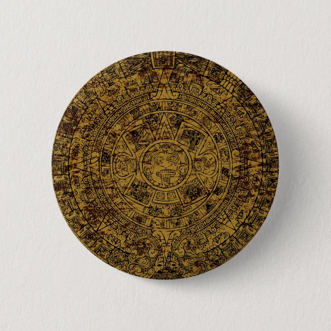 Badge Rond 5 Cm Calendrier de pierre solaire aztèque vieilli (Devant)