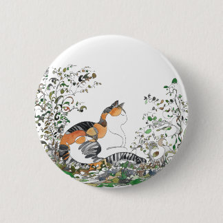 Badge Rond 5 Cm Calico Cat Dans Le Jardin