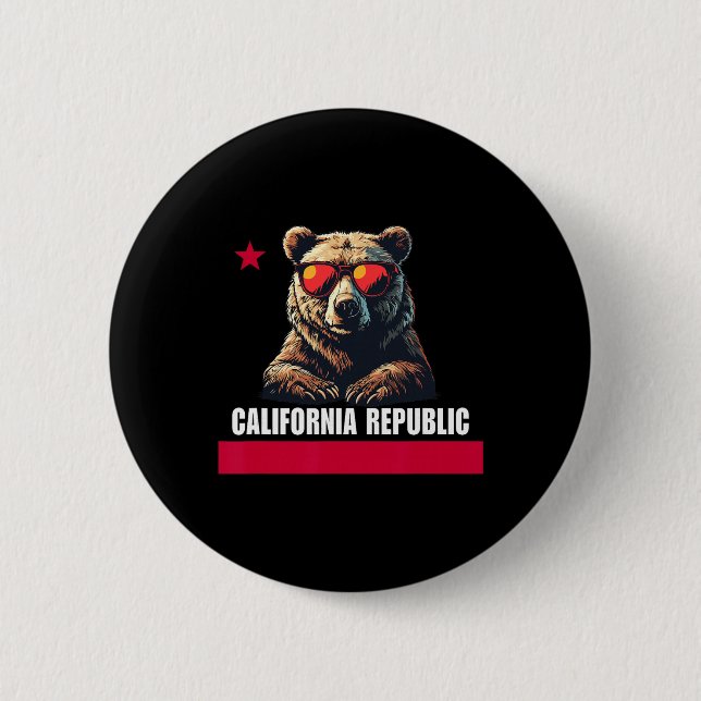 Badge Rond 5 Cm California The Golden State Bear Flag  (Devant)