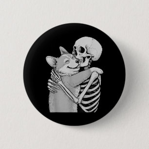 Badge Rond 5 Cm Câlins de squelette de Corgi Halloween amateur de 