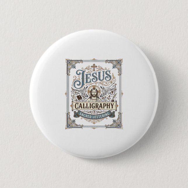 Badge Rond 5 Cm Calligraphie de Jésus Lettrage sacré Calligraphie  (Devant)