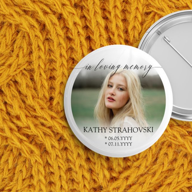 Badge Rond 5 Cm Calligraphie Délicate En Mémoire Amoureuse Photo (Créateur téléchargé)
