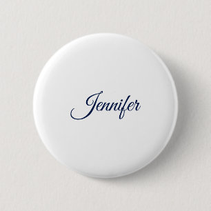 Badge Rond 5 Cm Calligraphie Élégant Bleu Blanc Simple Nom
