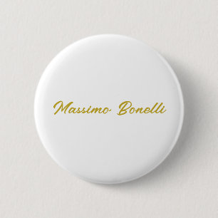 Badge Rond 5 Cm Calligraphie Élégant Or Blanc Simple Nom