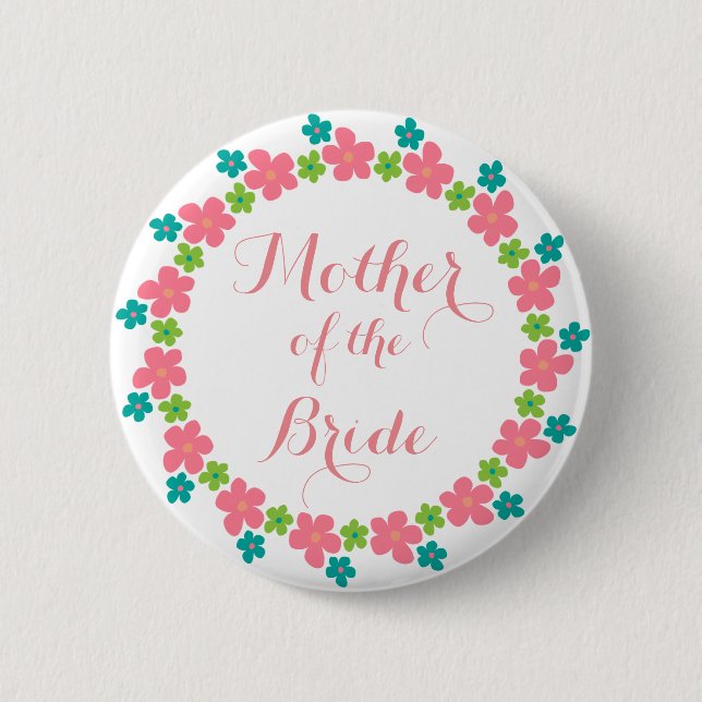 Badge Rond 5 Cm Calligraphie florale de la robe de mariée (Devant)