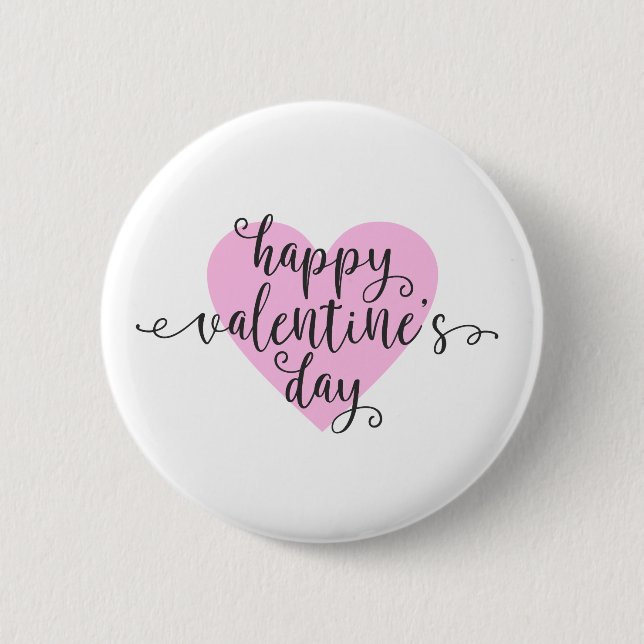 Badge Rond 5 Cm Calligraphie Heureuse Sainte-Valentin | Bouton d'é (Devant)