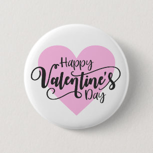 Badge Rond 5 Cm Calligraphie Heureuse Sainte-Valentin  Bouton de l