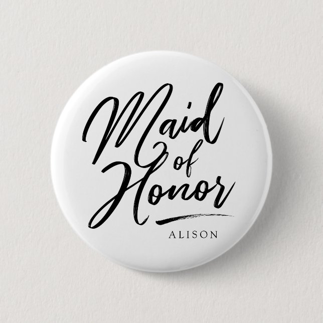 Badge Rond 5 Cm Calligraphie Maid of Honor élégant (Devant)