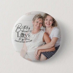 Badge Rond 5 Cm Calligraphie minimale Photo Anniversaire Belle-fil