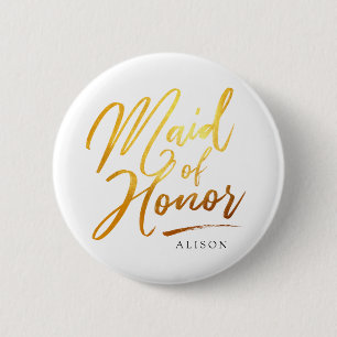 Badge Rond 5 Cm Calligraphie or Maid of Honor élégant