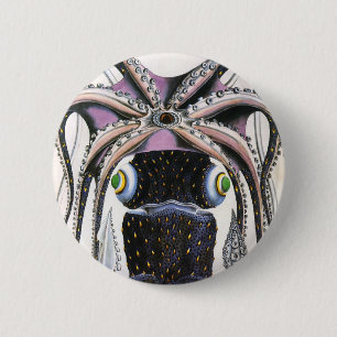Badge Rond 5 Cm Calmar géant ou Pieuvre, Animaux de la Vie Marine 