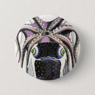 Badge Rond 5 Cm Calmar géant vintage ou poulpe, animal marin