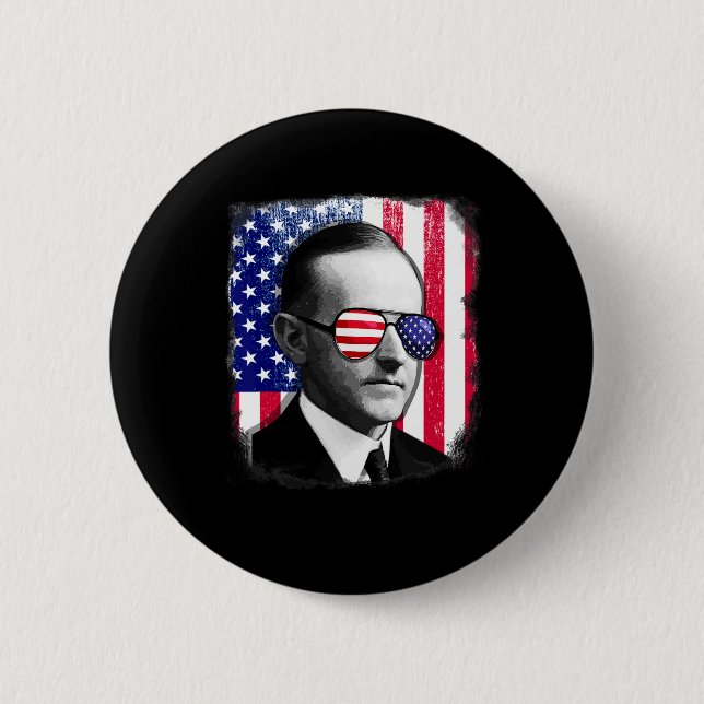 Badge Rond 5 Cm Calvin Coolidge Drapeau américain 4 juillet  (Devant)