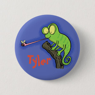 Badge Rond 5 Cm Caméléon vert mignon attraper un bouton de dessin