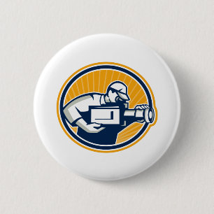 Badge Rond 5 Cm Caméra vidéo de film de tir de cameraman rétro