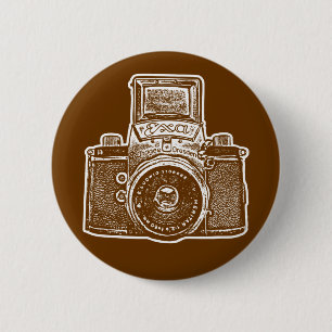 Badge Rond 5 Cm Caméra vintage Est Allemande II - Brown