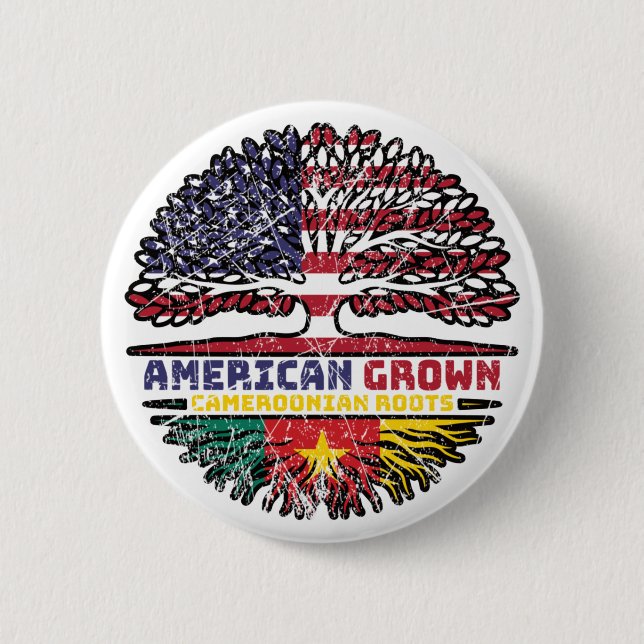 Badge Rond 5 Cm Cameroun Camerounais US Américain Etats-Unis (Devant)