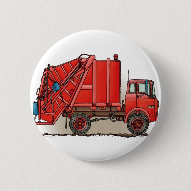 Badge Rond 5 Cm Camion à ordures rouge (Devant)