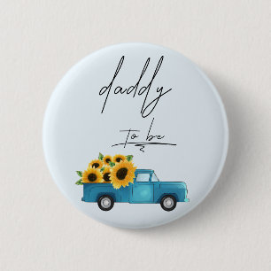 Badge Rond 5 Cm Camion d'aquarelle avec Sunflower papa à être