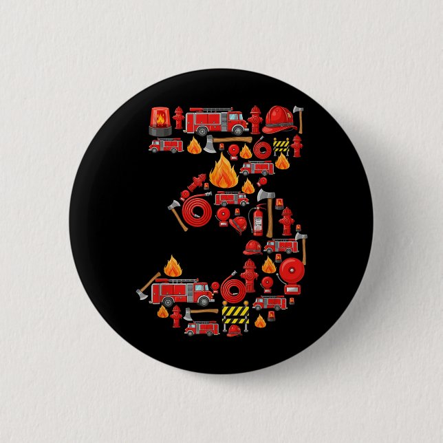Badge Rond 5 Cm Camion de pompiers 3e anniversaire garçon pompier  (Devant)