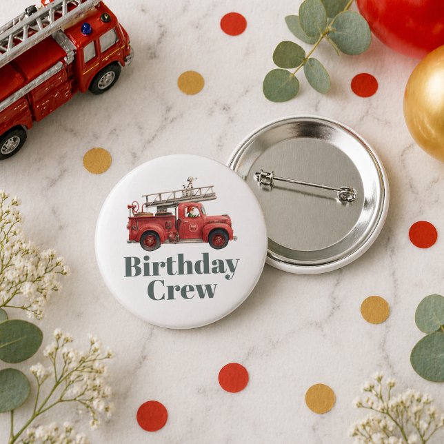 Badge Rond 5 Cm Camion de pompiers Anniversaire Fête de camion de  (Fire Truck Birthday Firetruck Party Button)