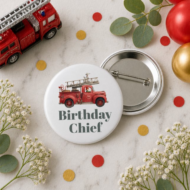 Badge Rond 5 Cm Camion de pompiers Anniversaire Fête du camion de  (Fire Truck Birthday Firetruck Party Button)