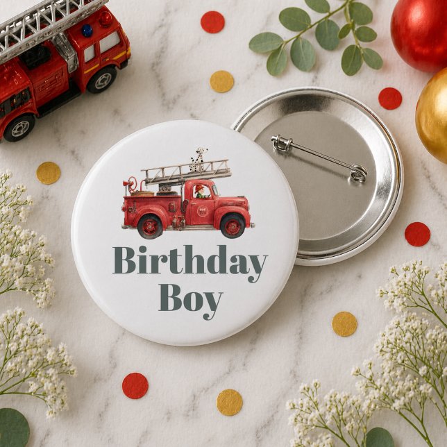 Badge Rond 5 Cm Camion de pompiers Anniversaire Fête du camion de  (Fire Truck Birthday Firetruck Party Button)
