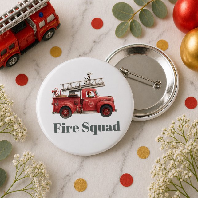 Badge Rond 5 Cm Camion de pompiers Anniversaire Fête du camion de  (Fire Truck Birthday Firetruck Party Button)
