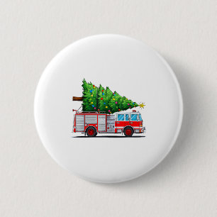 Badge Rond 5 Cm Camion de pompiers Sapin de Noël Lumières Noël Pom