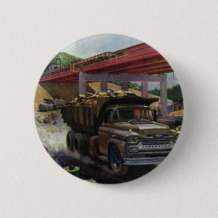 Badge Rond 5 Cm Camion de vidange vintage d'entreprise sur un chan
