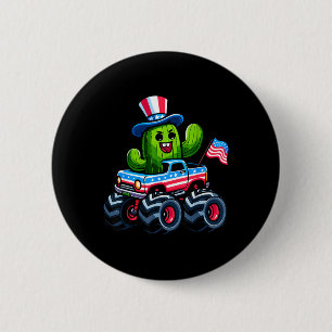 Badge Rond 5 Cm Camion Monstre à Cheval sur un Cactus 4 Juillet