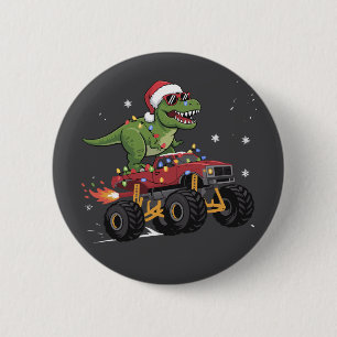 Badge Rond 5 Cm Camion Monstre de Noël Dinosaure T-Rex 
